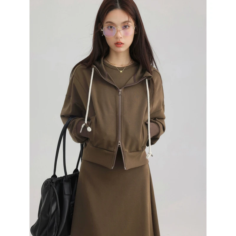 瞌睡兔双面针织抽褶背心连衣裙女春A字高腰显瘦开衩长裙