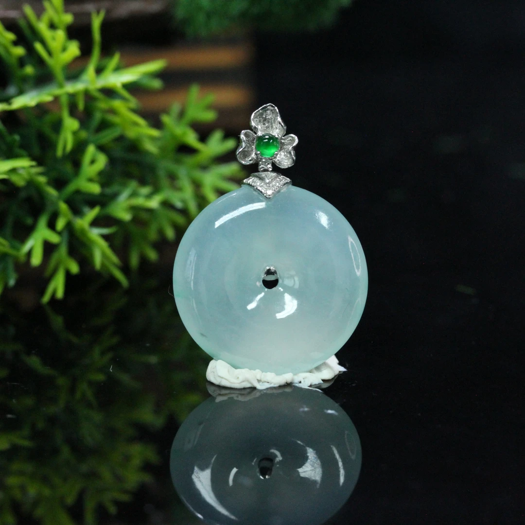 天然缅甸翡翠A货18K金镶冰胶扣福双全平安扣吊坠/01035200/拍卖