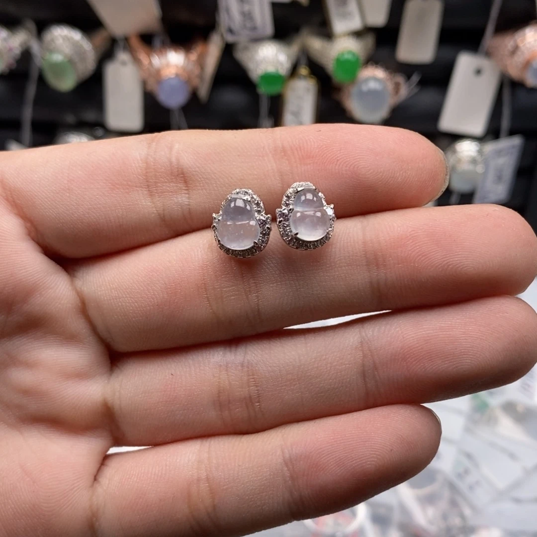 翡翠耳饰银S925镶嵌邱**儿天然缅甸翡翠a货