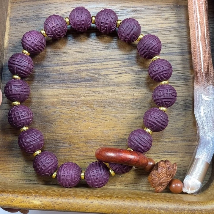 泥塑黛紫梅香喜字珠1.5×18手持