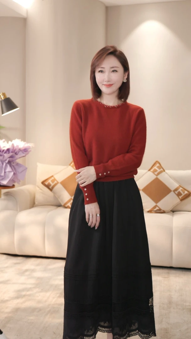 【双姐】毛针织衫极简风长款长袖女秋季简约风厚款毛衣上衣JH1067