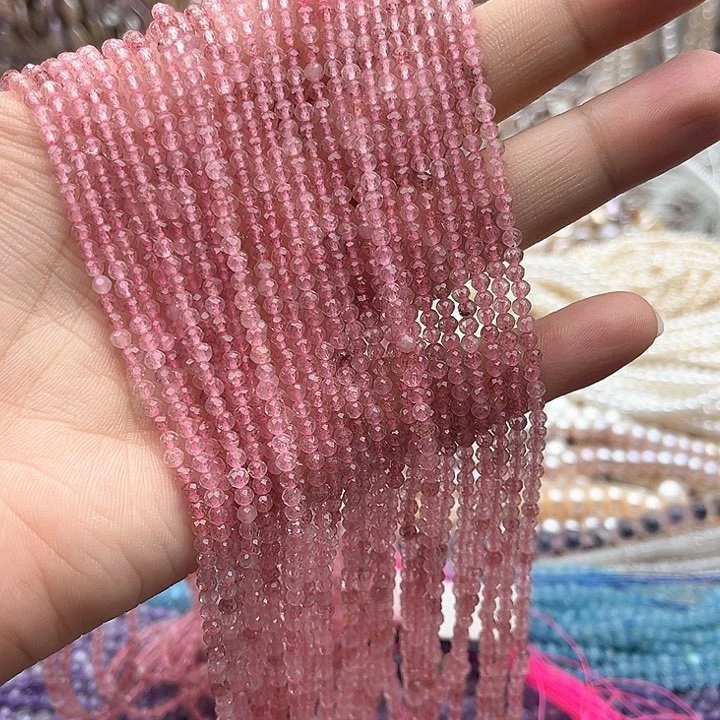 未镶嵌玛瑙/玉髓珠宝半成品一条3mm左右草莓晶刻面