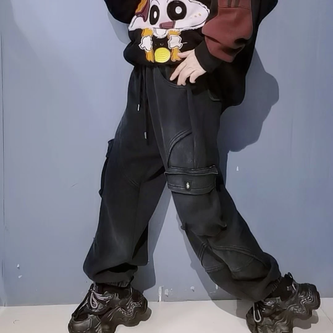 潮牌新款休闲宽松加绒加厚口袋百搭休闲裤