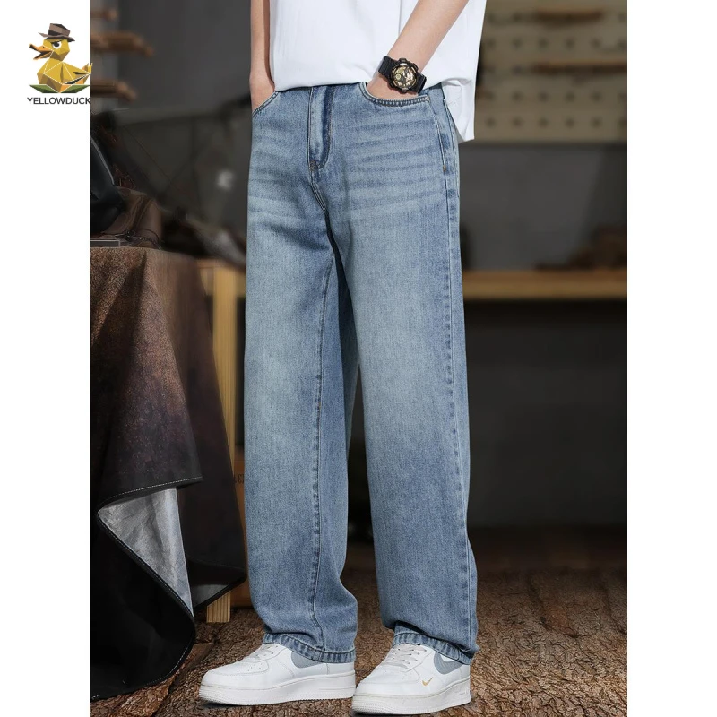 莱塞尔浅色男士牛仔裤秋季2025新款优质复古水洗直筒裤薄款长裤子