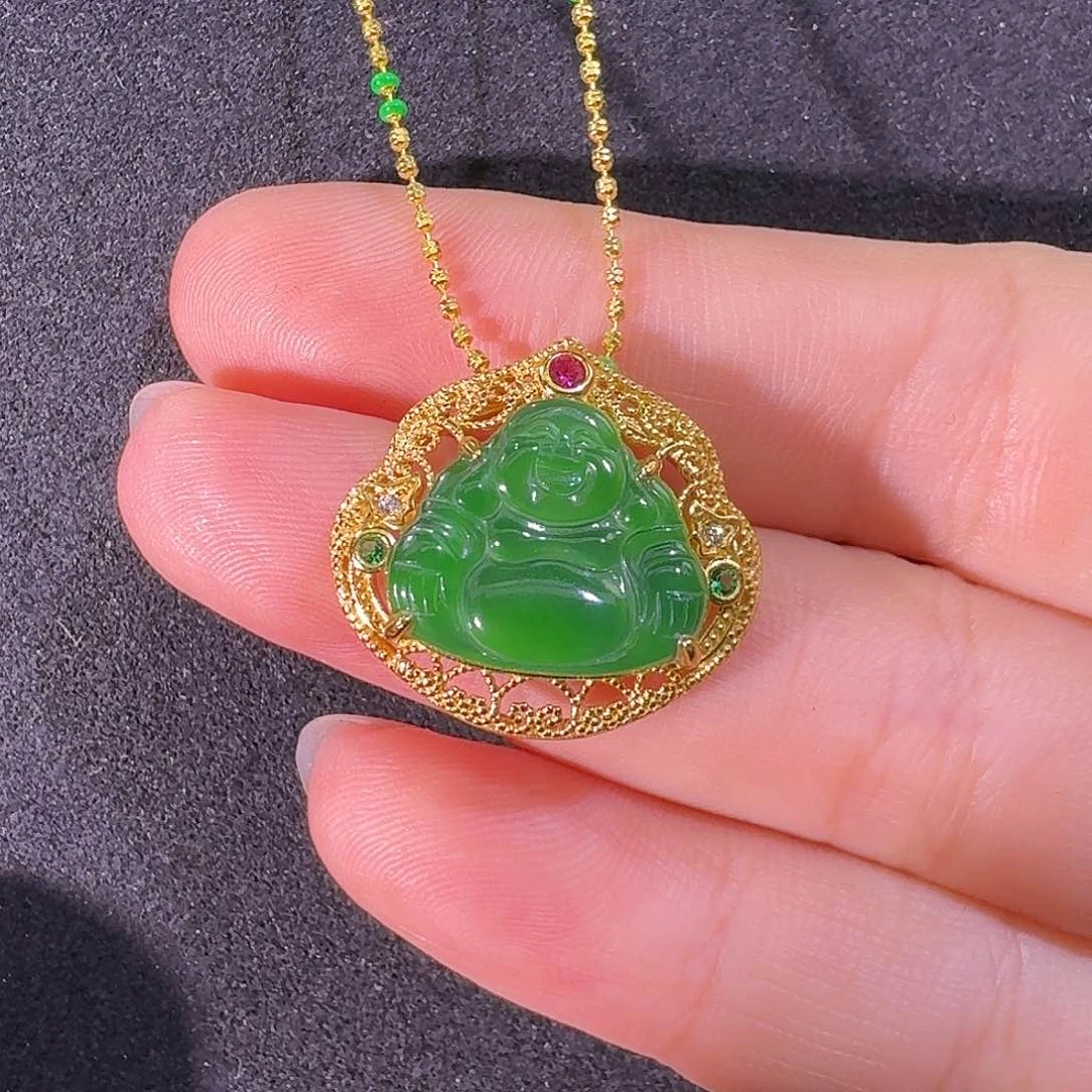 翡翠银S925镶嵌吊坠(不含链)佛公