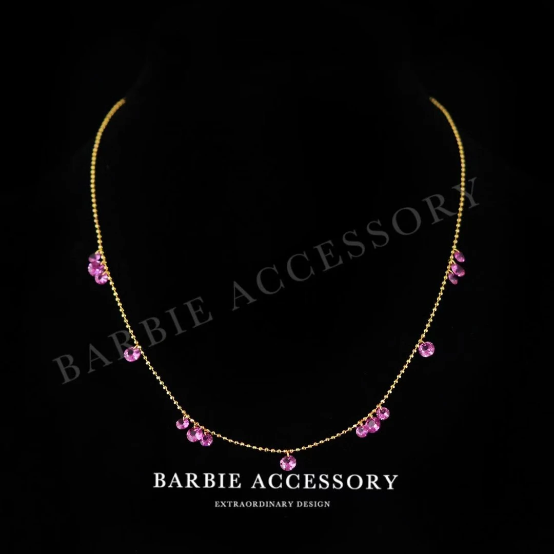 链子925银合成锆石 【玫红冰滴】法式中古轻奢设计款高级感项链