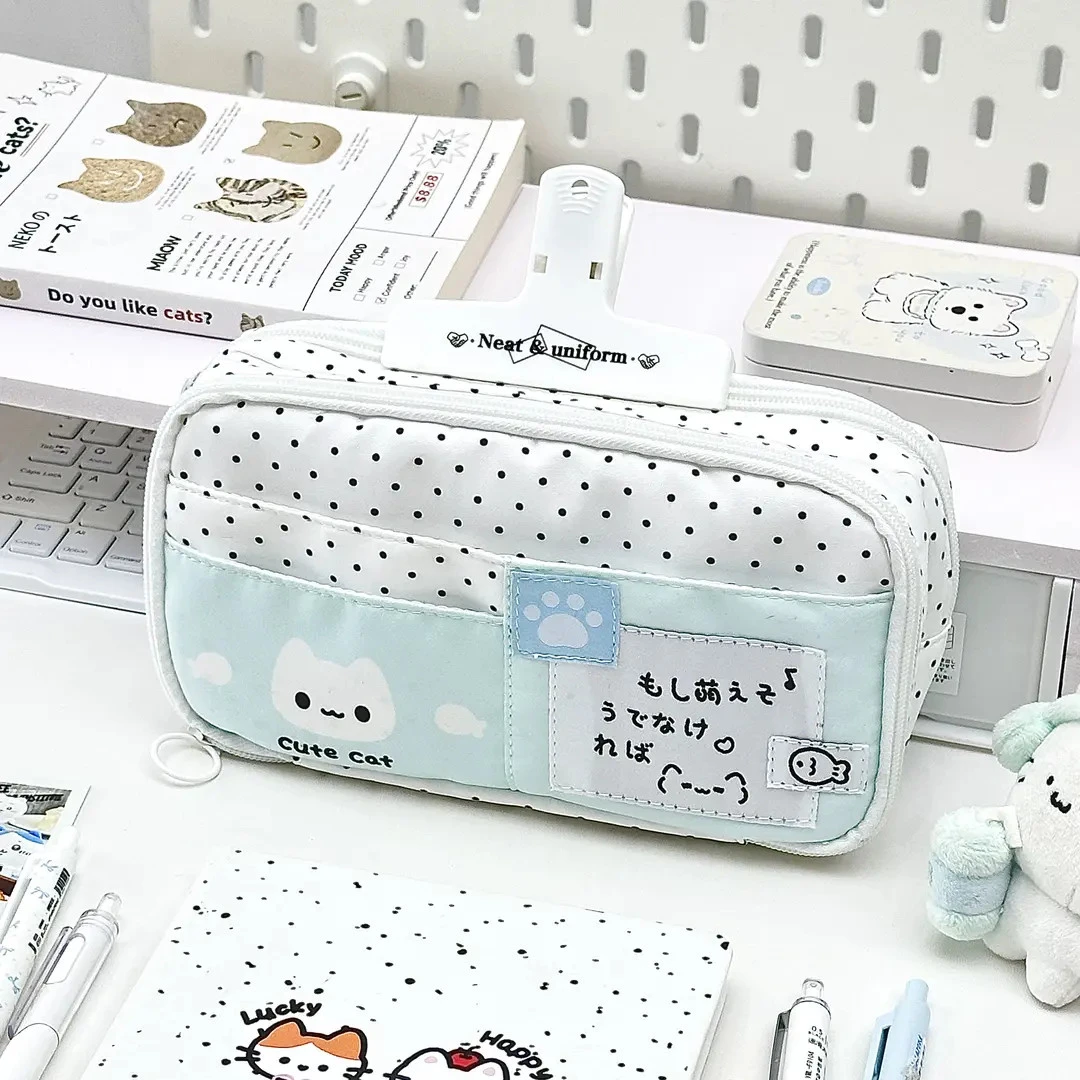 可爱波点小猫痛包笔袋ins风小众不撞款女学生多层文具盒2025新款
