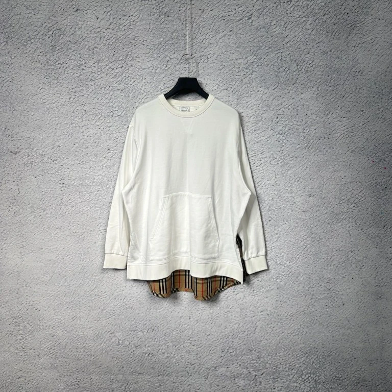 99新 BURBERRY/博柏利 白色拼格纹卫衣/L码