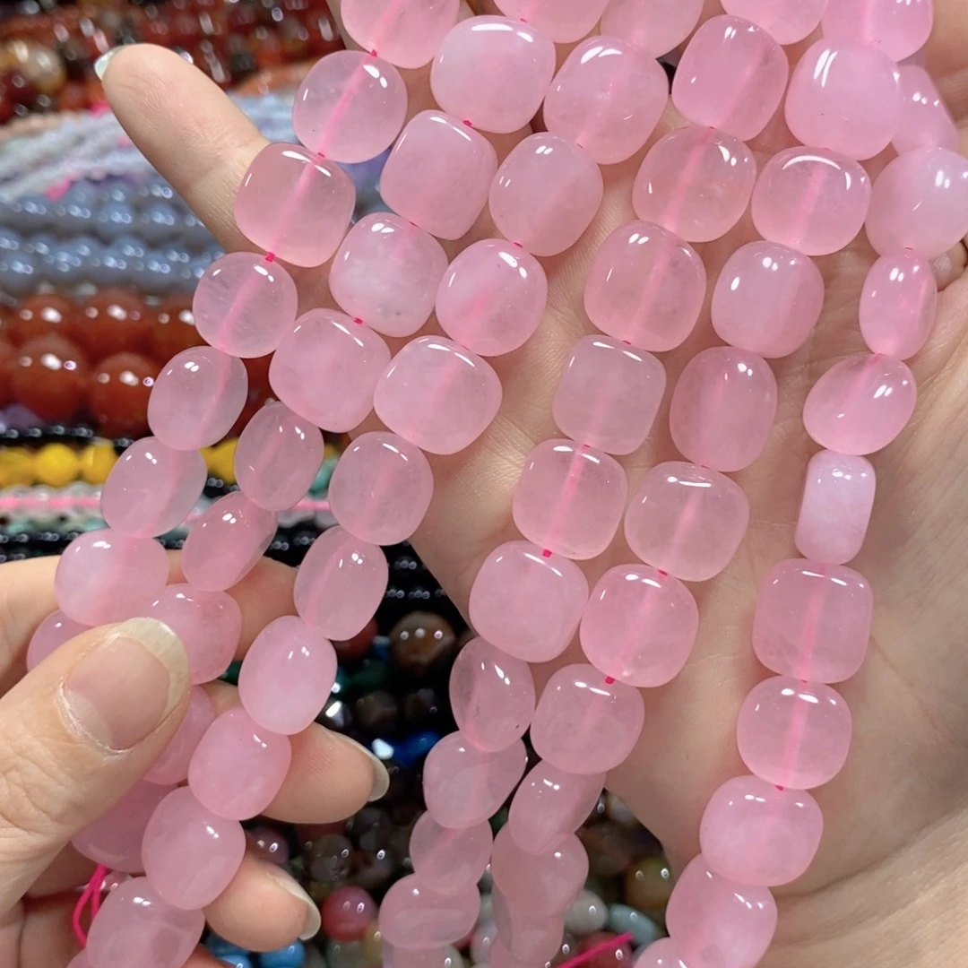玛瑙/玉髓足银镀金镶嵌珠宝半成品粉晶方块一条卡14mm