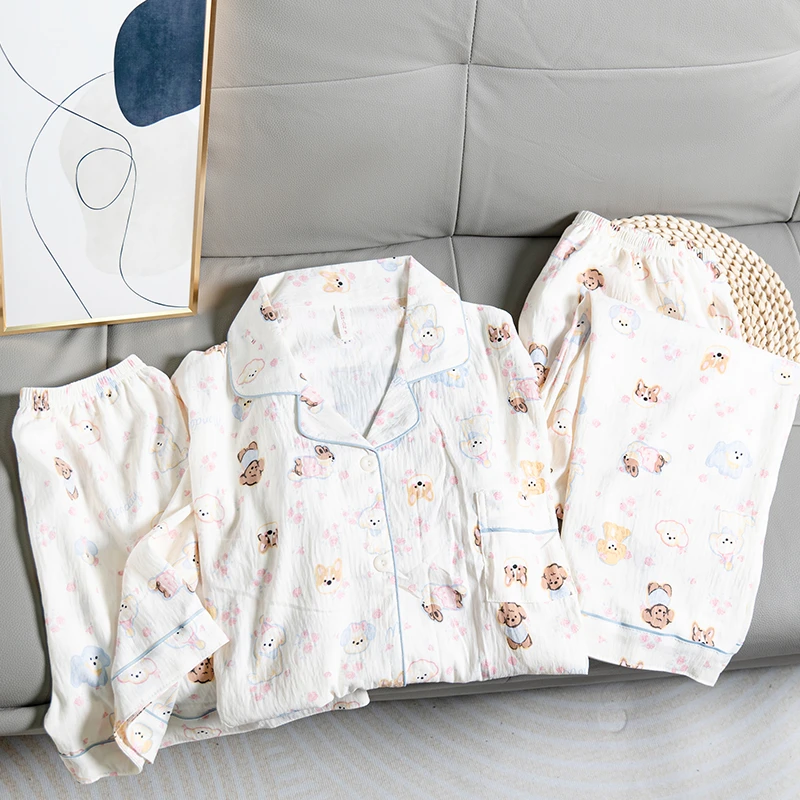 【星】睡衣女夏季可爱mikko猫少女甜美短袖长裤家居服三件套2114