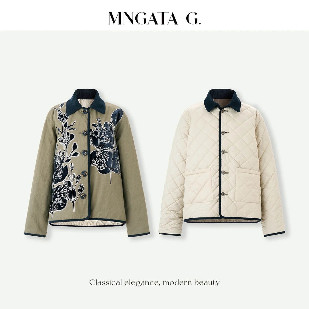 MNGATA G.宫小妍 手工贴布珠绣 双面穿加棉新中式保暖外套5102463
