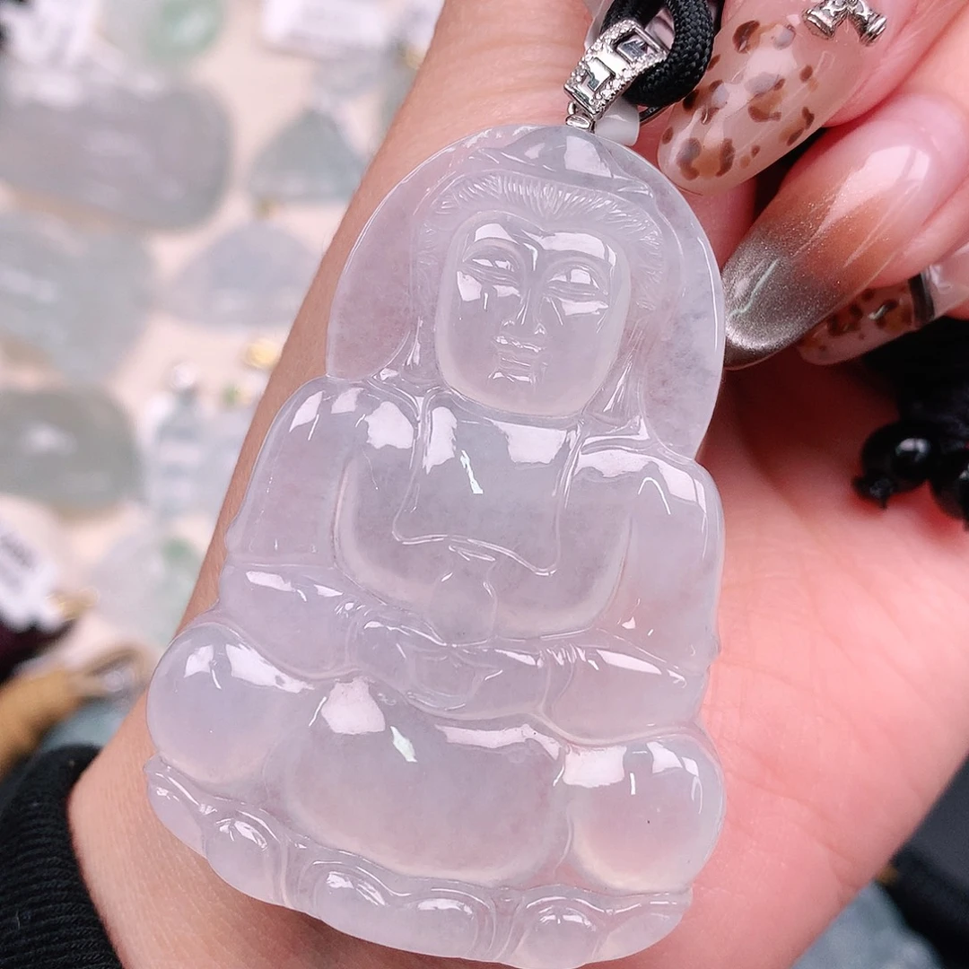 翡翠颈饰18K金镶嵌冰观音63、54.6、39、5.8