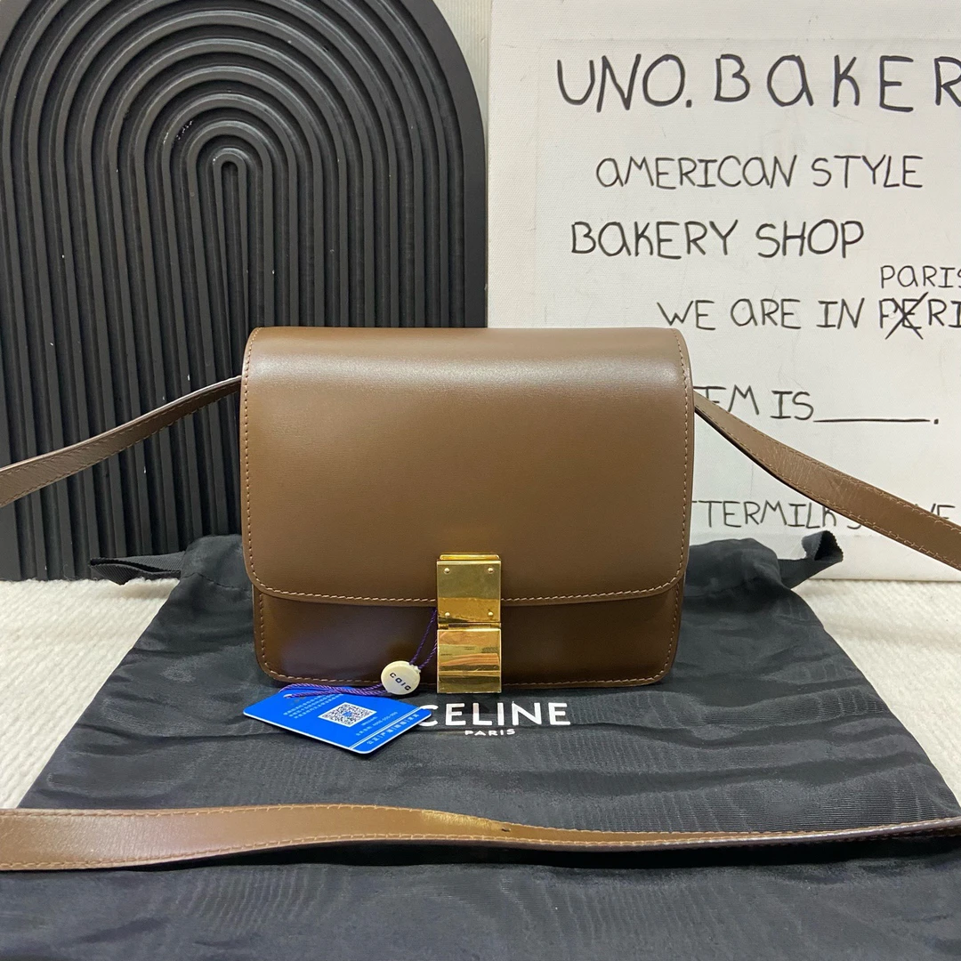 95新 Celine/思琳 焦糖色box豆腐包小号斜挎包