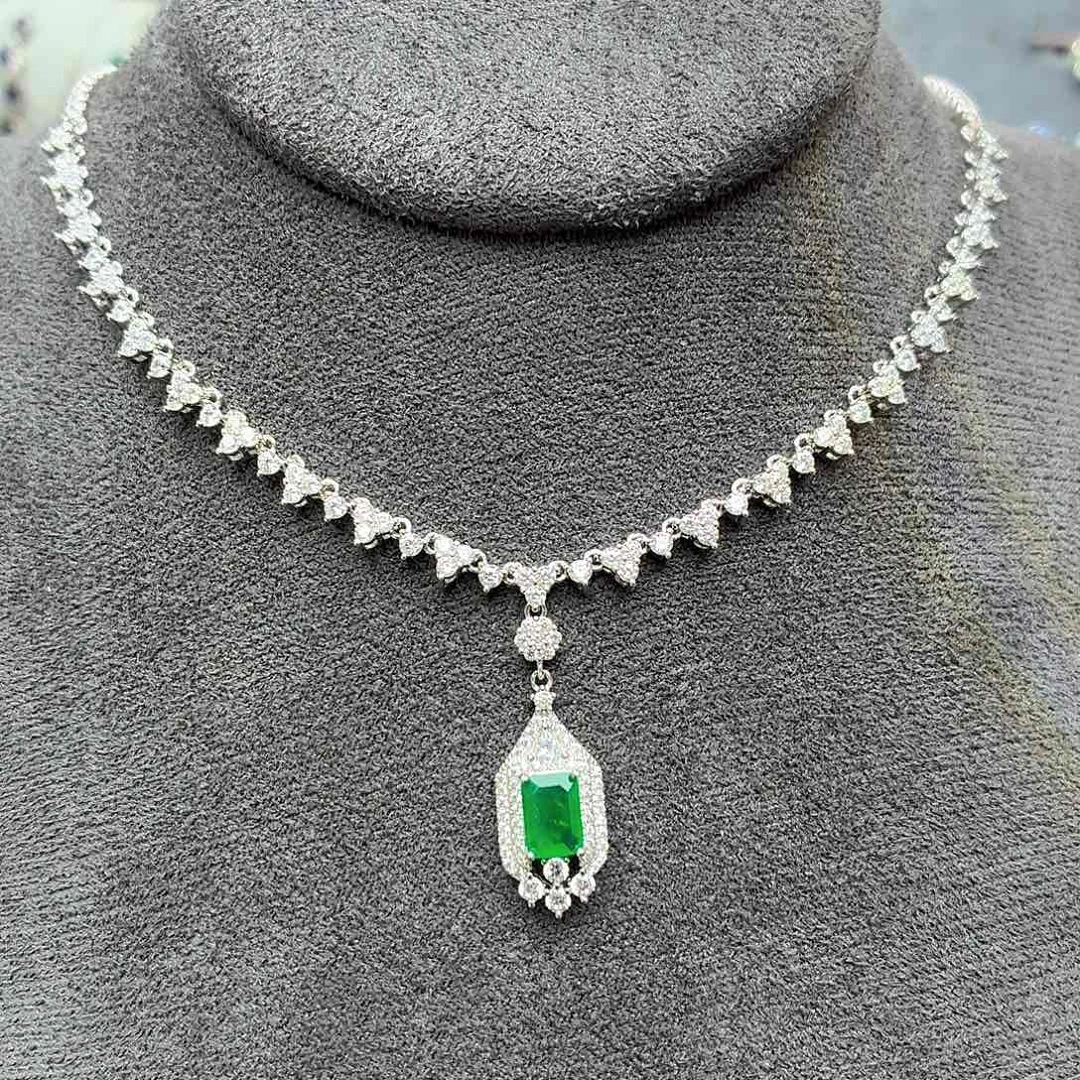 坠链均925银培育祖母绿色宝石