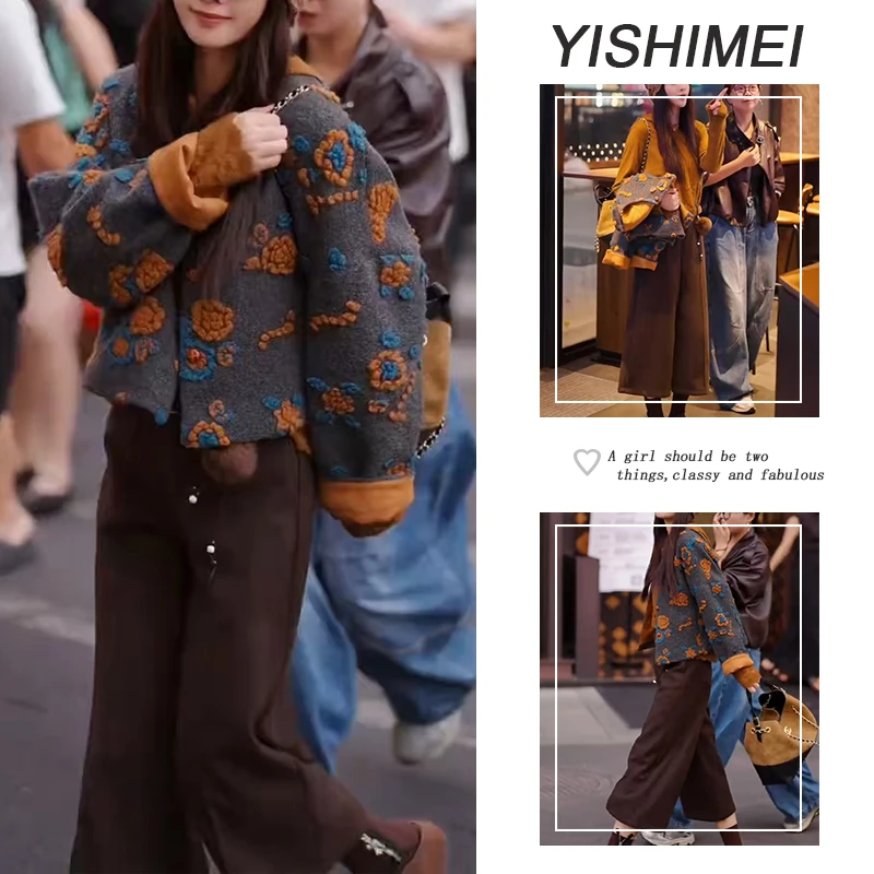 秋冬时尚穿搭2025年新款百搭连帽打底衫立体花朵外套休闲裤三件套