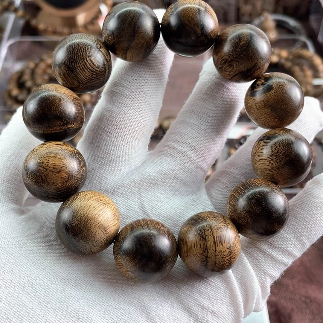 沉香手串山**邦越南芽庄白棋虎斑留疤