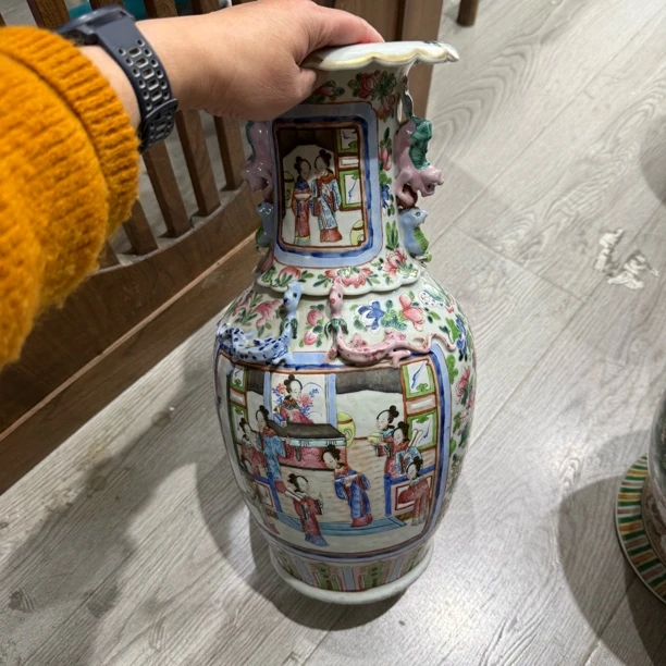 bcc45d70s6809hh粉彩人物赏瓶2-14口下小磕