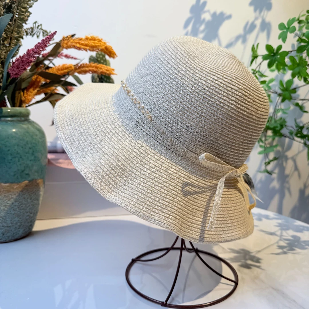 苎麻可折叠拉菲草帽女夏季防紫外线渔夫帽海边遮阳大檐沙滩帽新款