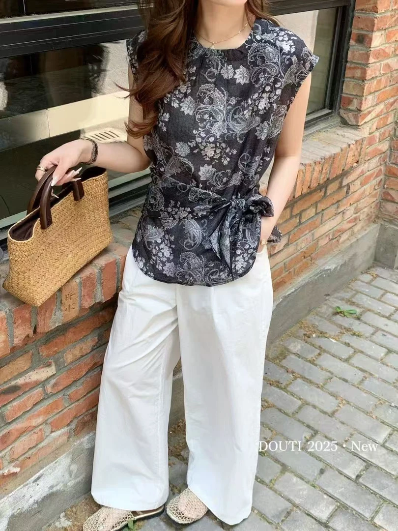 夏季新款短袖上衣长裤两件套中式碎花时尚套装中国风休闲小衫女潮