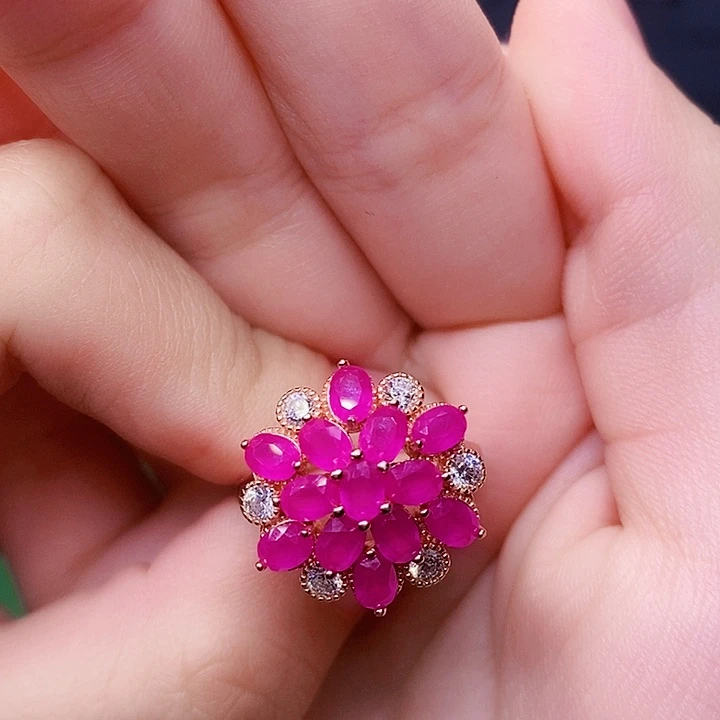 戒指红宝石银S925镶嵌