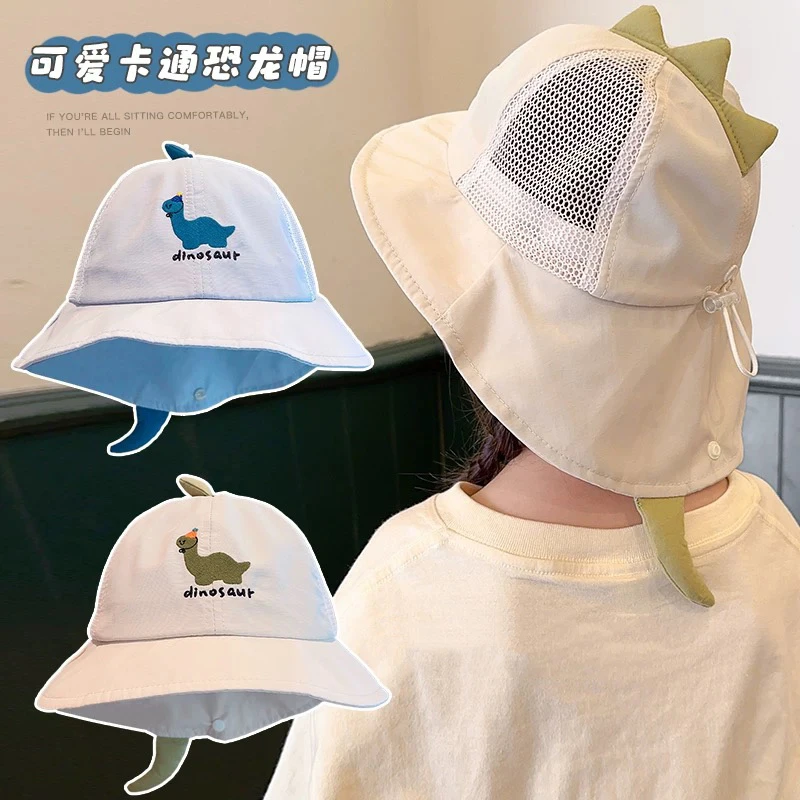 宝宝帽子夏季薄款遮阳帽网眼渔夫帽防晒男童女宝宝护颈披肩太阳帽