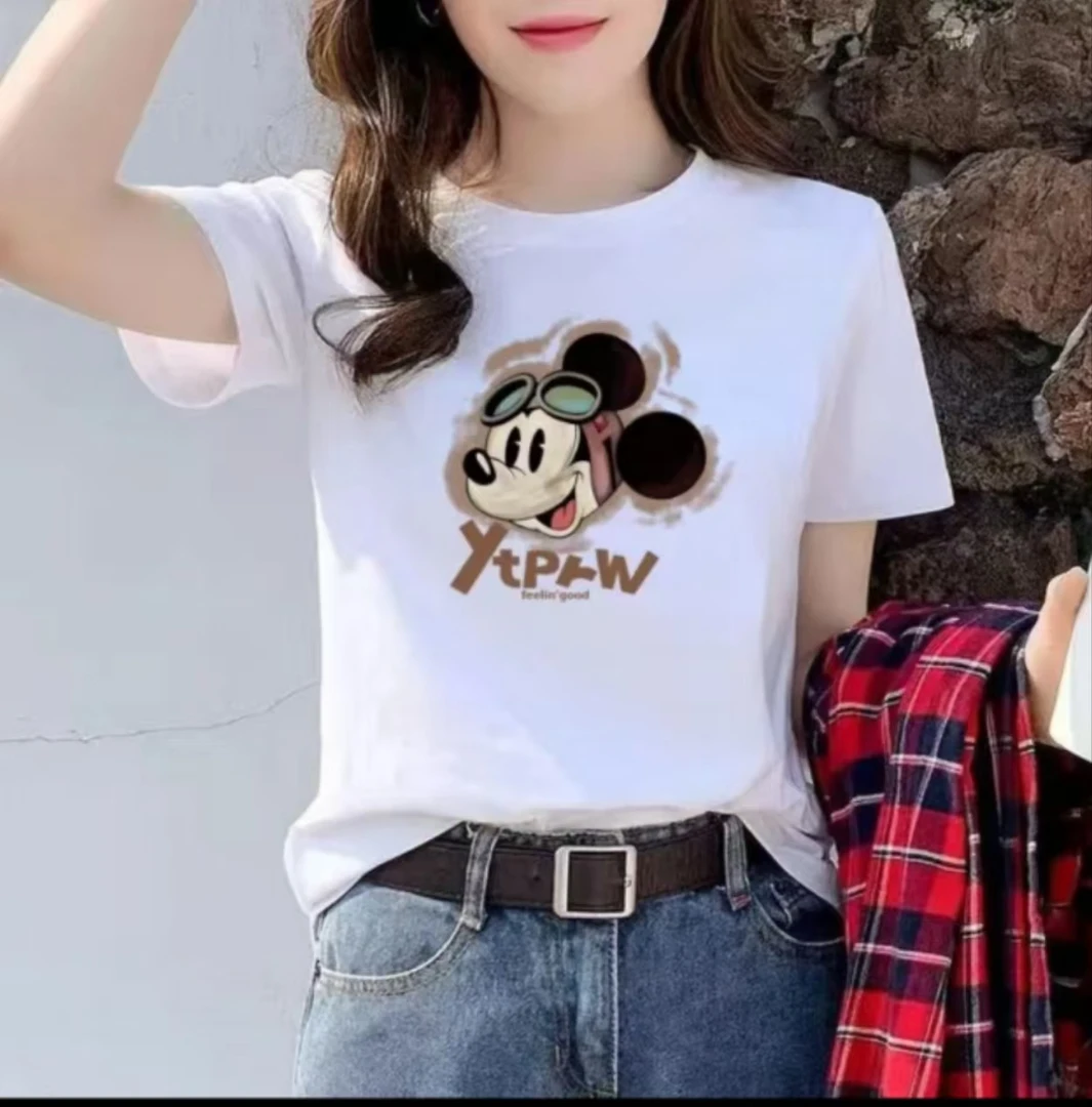 上新秋夏时尚百搭男女同款休闲印花设计感短袖-眼镜米奇