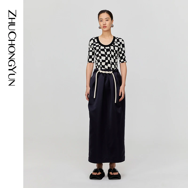 ZHUCHONGYUN21夏新品不规则黑白色块针织衫C1BW2821M