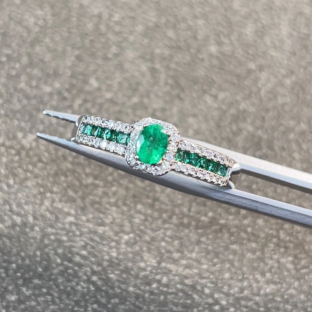 祖母绿戒指银S925镀金镶嵌