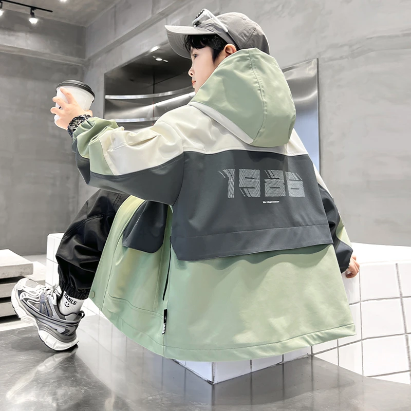 男童春秋款2025新款工装连帽外套中大童帅气潮A5040