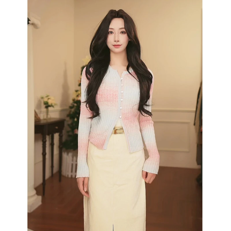 酒午自制短外套针织春秋季韩版单色排扣撞色百搭长袖上衣KLF2945