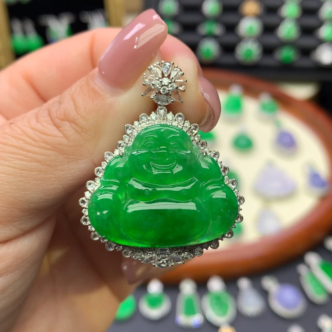 翡翠18K金镶嵌吊坠(不含链)