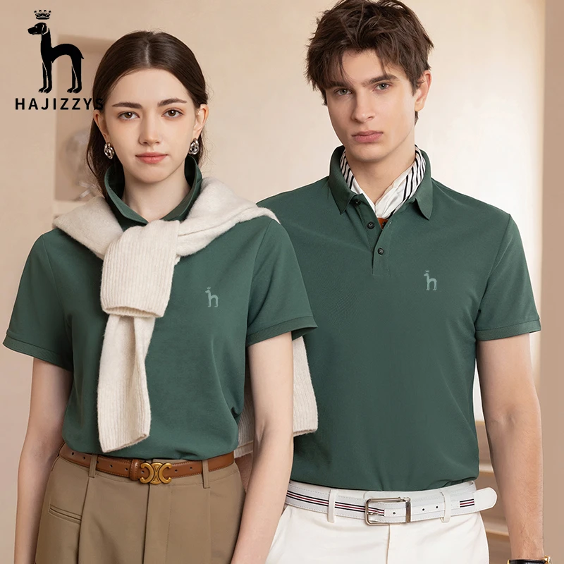 HAJIZZYS凉感刺绣POLO衫商务翻领短袖T恤透气宽松纯色英伦风气质