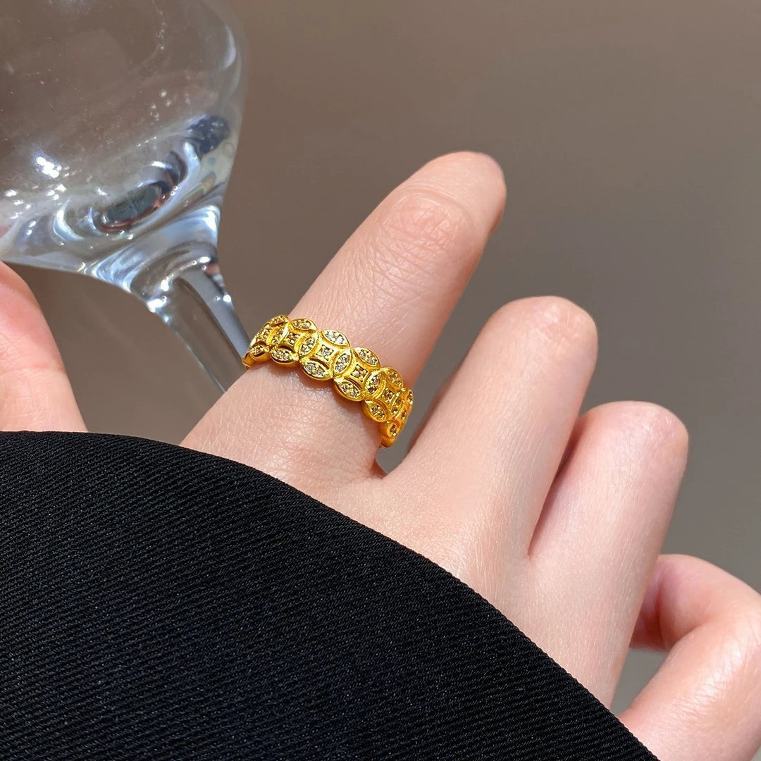 足银戒指 高奢定制铜钱开口戒指