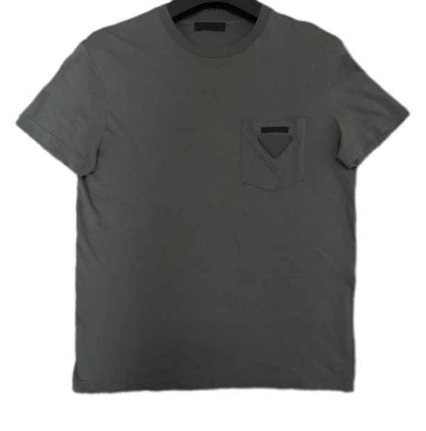 99新 Prada/普拉达 灰色三角标logo圆领短袖L码