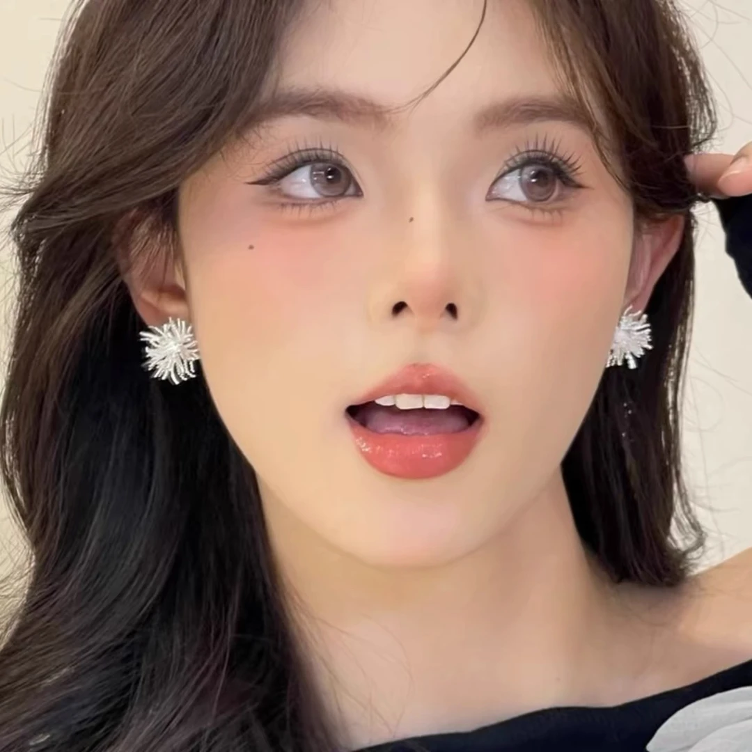 铜合金耳饰 韩式太阳花镶珠珠耳夹无耳洞几何小众设计感清新甜美