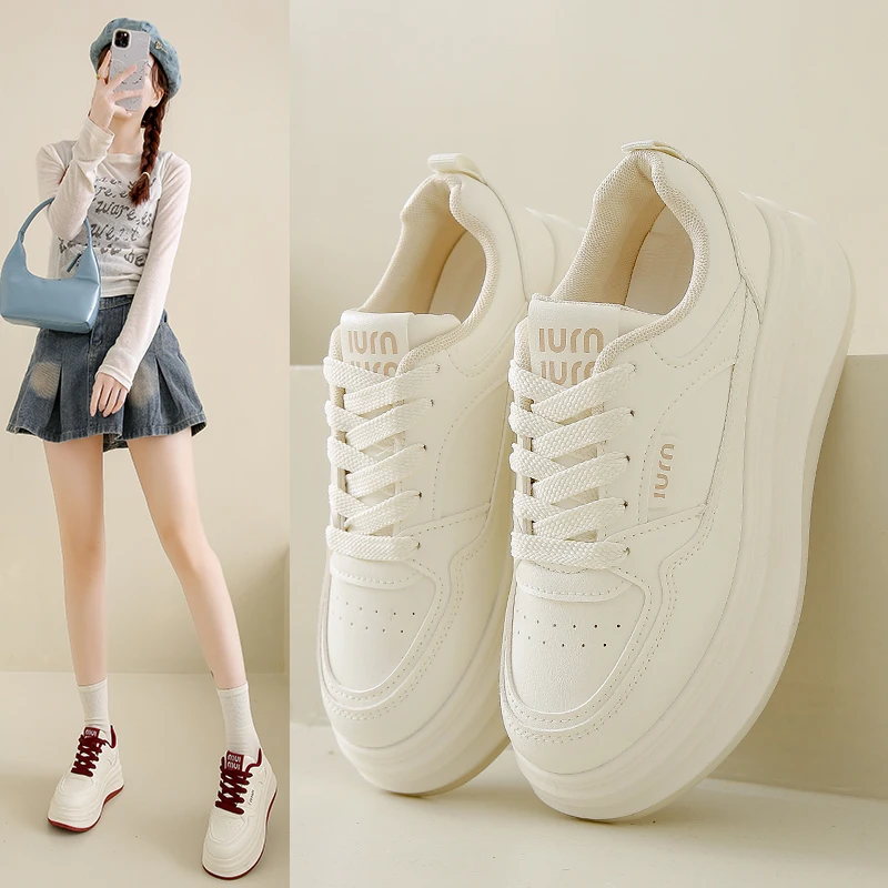 2025新款增高休闲小白鞋女2025春季新款百搭鞋子女厚底时尚运动鞋