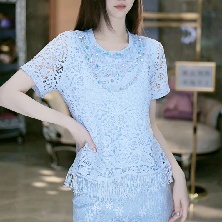 SEJI/瑟纪【小欢喜】欧若风重工时尚气质百搭镂空夏季套装（分开拍）