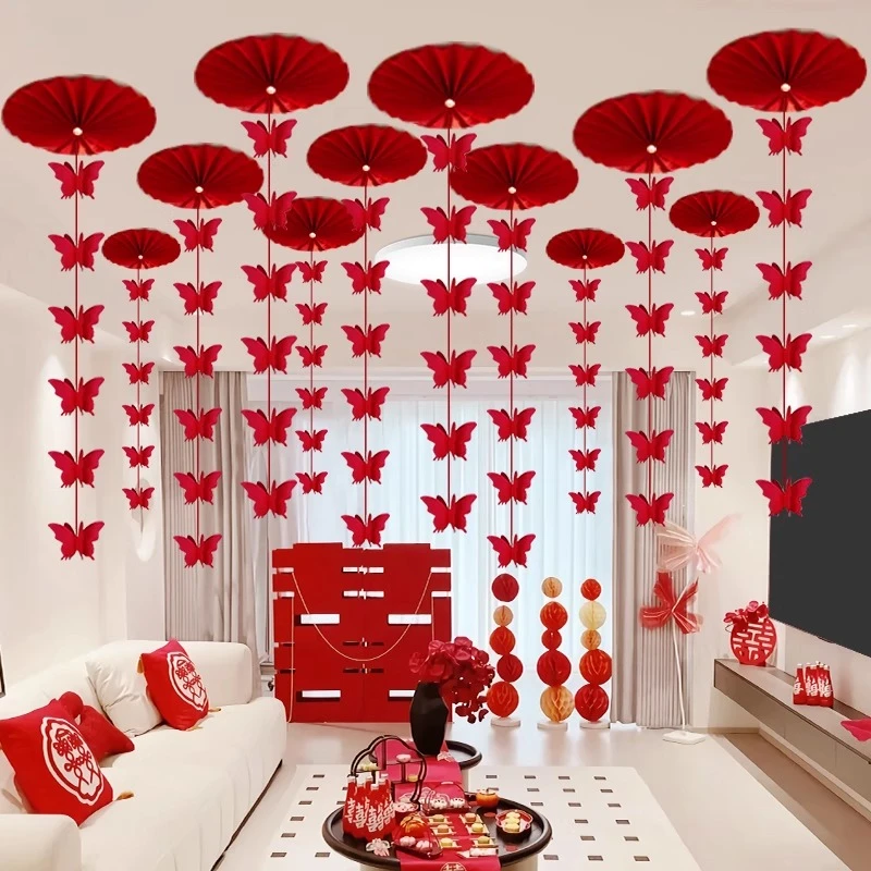 婚礼布置套装客厅结婚房男女方新房喜字吊顶拉花装饰房间挂饰用品