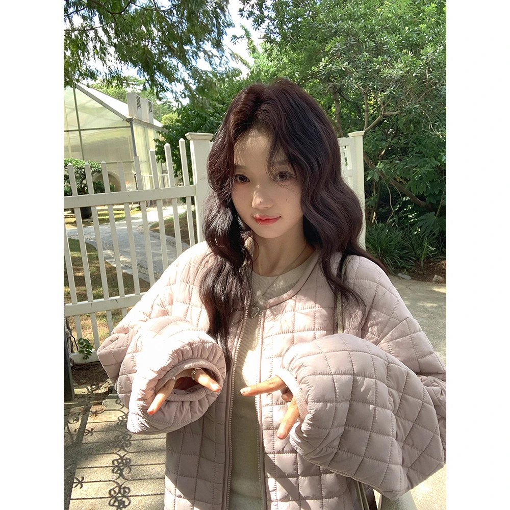 张贝贝 奶油小方 立体格纹绗缝棉服