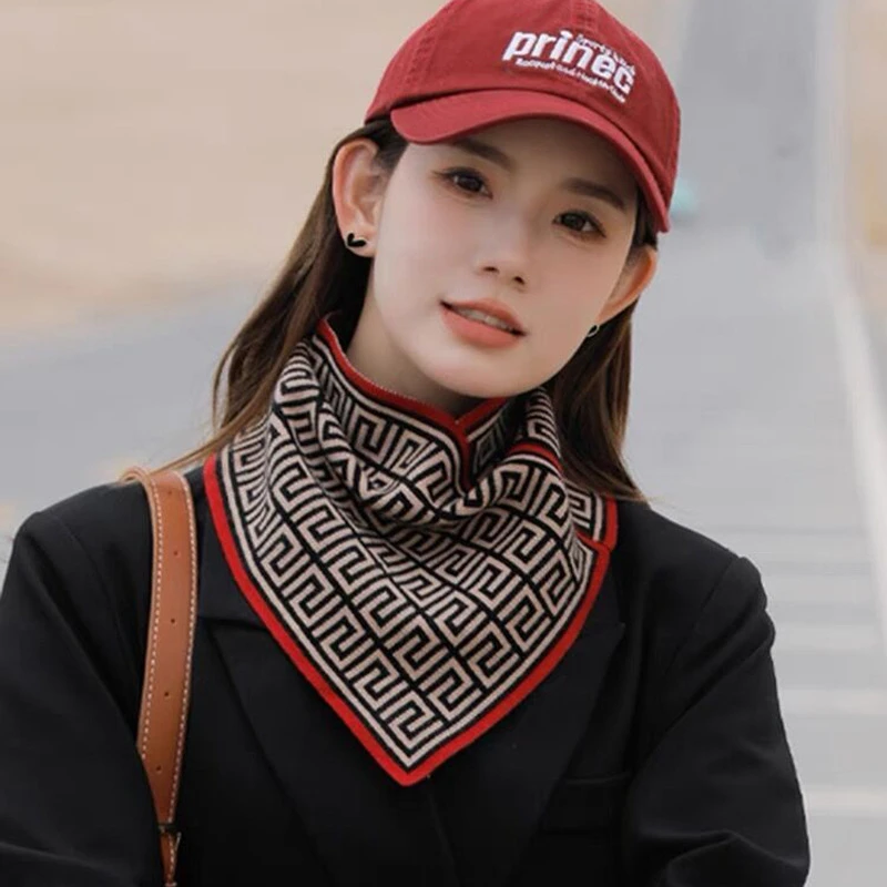 秋冬季保暖针织三角巾菲灵新款围脖女护颈椎韩版百搭方巾围巾脖套