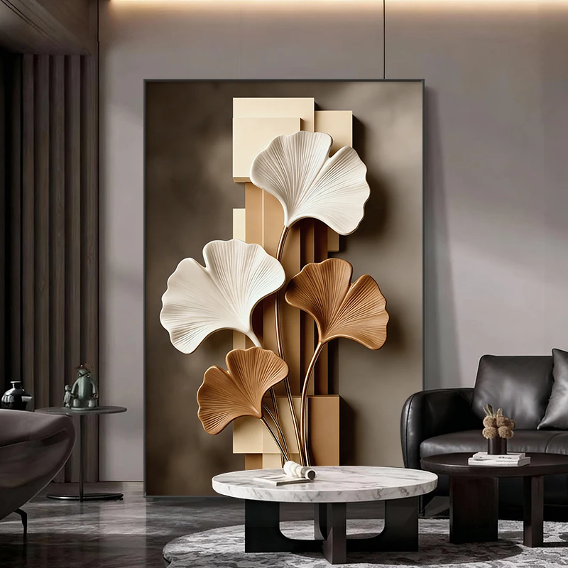 现代简约走廊玄关装饰画客厅挂画轻奢高级感银杏叶沙发背景墙壁画