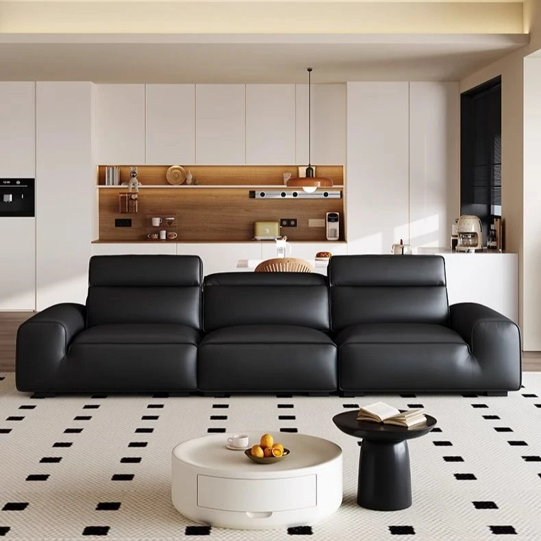 意式风大黑牛真皮沙发极简轻奢客厅小户型家用豆腐块直排皮艺沙发