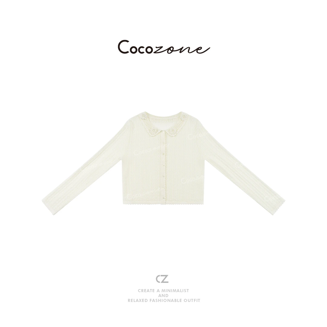 COCO ZONE 刘一一新款法式小众镂空翻领针织开衫CD2A0203