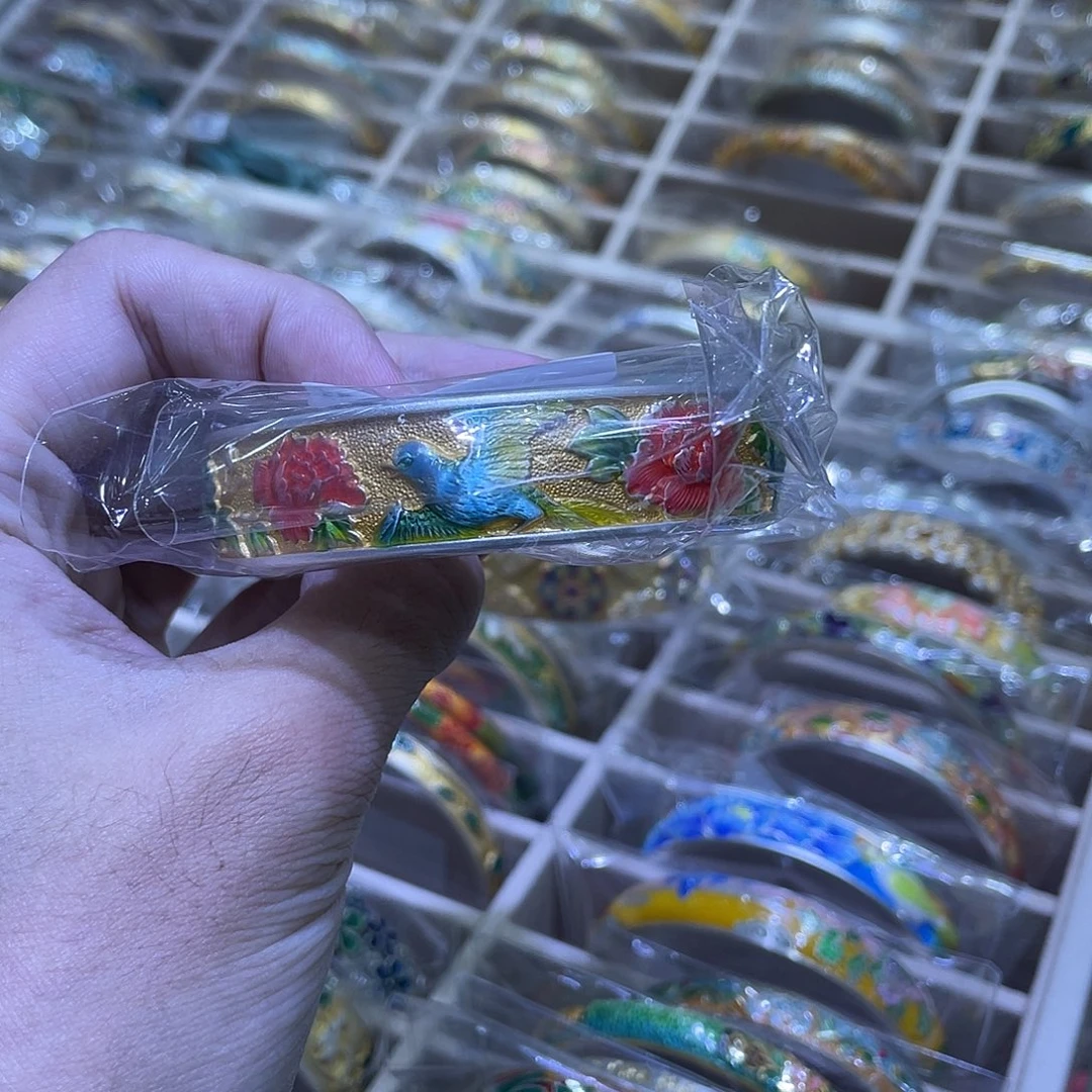 珐琅足银喜上花手镯69.8g
