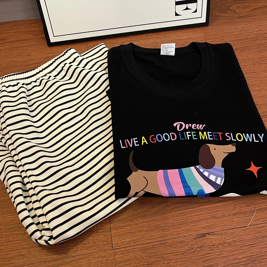 2025新款大码睡衣女家居服圆领情侣套装短袖长裤可穿300斤可外穿