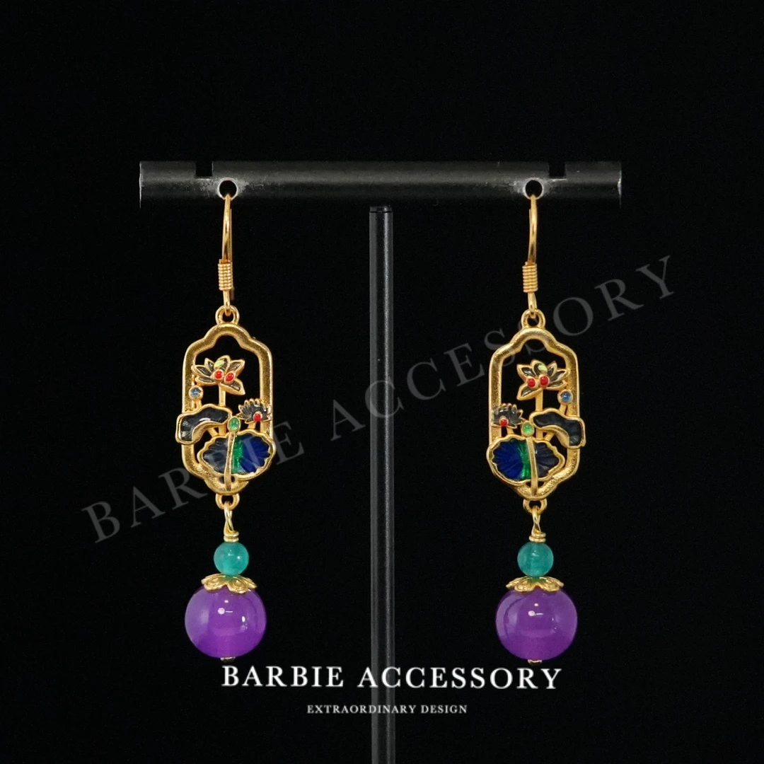 铜合金合成锆石耳饰 【紫河幽花】新中式设计款高级感绝美耳环