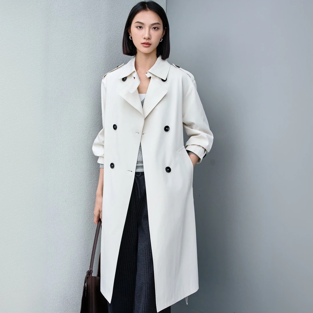 蓝海奕诺宽松型森系长款轻职风收腰风衣英伦风大衣休闲时尚法式