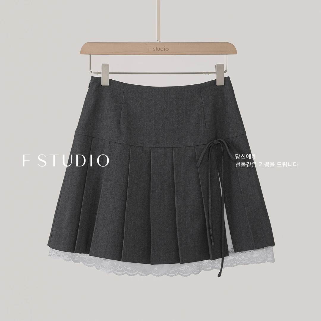 法儿家韩国限定【新品】【韩味女孩】FS501X122侧边开叉百褶裙