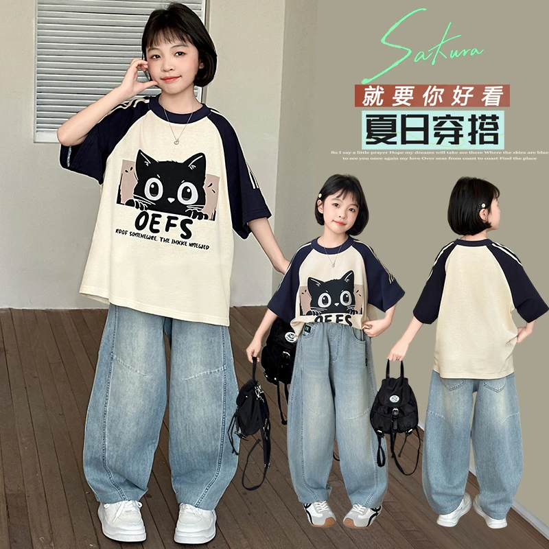 女童短袖T恤独特个性2025夏款新款洋气衣服女孩中大童潮流时尚酷