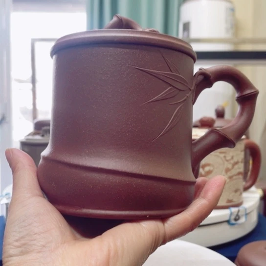 紫砂茶杯木*圣紫泥竹节杯